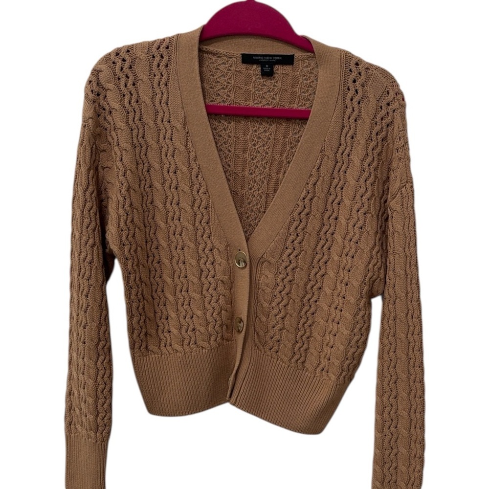 Women's Tan Cable Knit Cardigan Sweater - Picture 1 of 5